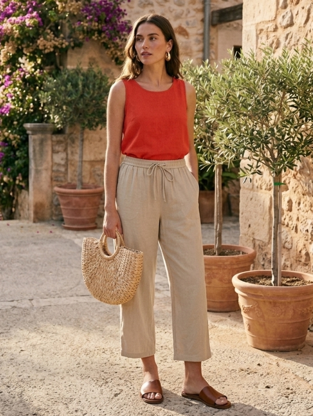 Zara Beige Drawstring Waist Pants